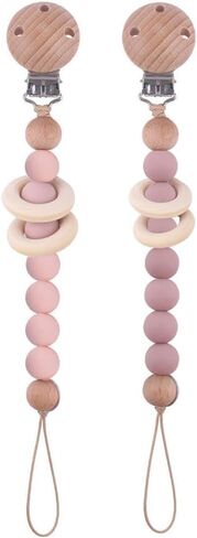 2Pcs Wood Silicone Pacifier Clip Baby Pacifier Holder Binky Clips for Baby Girl and Boys(Blue) in Saudi Arabia