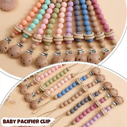 2Pcs Wood Silicone Pacifier Clip Baby Pacifier Holder Binky Clips for Baby Girl and Boys(Blue) in Saudi Arabia