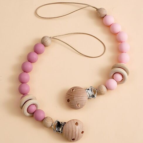 2Pcs Wood Silicone Pacifier Clip Baby Pacifier Holder Binky Clips for Baby Girl and Boys(Blue) in Saudi Arabia