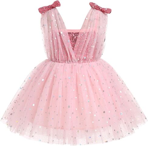 Obeeii Baby Girl Sequin Dress Toddler Serveless Sparkly Tulle Birthday Party Dress Flower Girl Princess Photshoot Dress in Kuwait