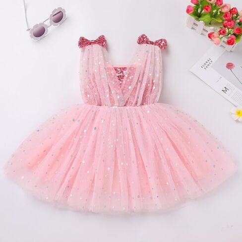Obeeii Baby Girl Sequin Dress Toddler Serveless Sparkly Tulle Birthday Party Dress Flower Girl Princess Photshoot Dress in Kuwait