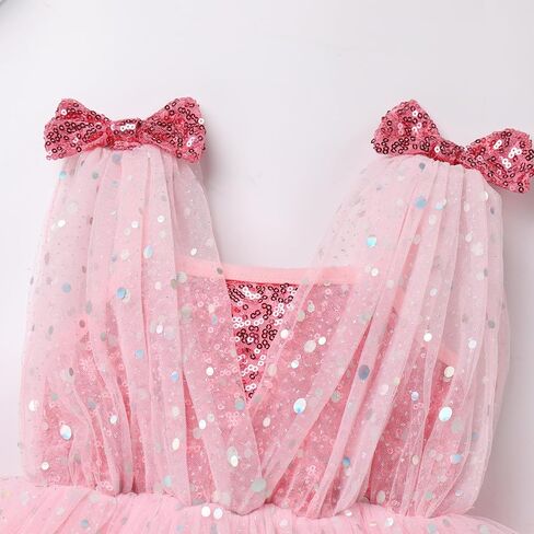 Obeeii Baby Girl Sequin Dress Toddler Serveless Sparkly Tulle Birthday Party Dress Flower Girl Princess Photshoot Dress in Kuwait