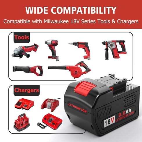 Mrupoo 18V 9.0Ah Replacement Battery Compatible with Milwaukee 18v 9000mAh 48-11-1820 48-11-1850 48-11-1828 48-11-10 Lithium-Ion Battery Cordless Power Tools 2Pack in Kuwait