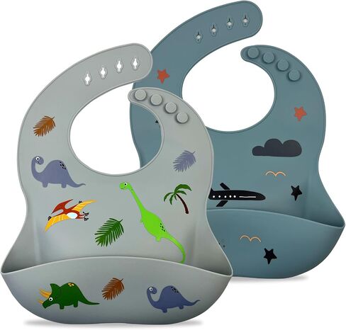 Silicone Baby Bibs,Set of 2 - Waterproof,Adjustable with deep Pocket food Catcher for Feeding - Toddlers,Boys,Girl in Saudi Arabia
