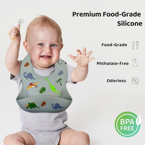 Silicone Baby Bibs,Set of 2 - Waterproof,Adjustable with deep Pocket food Catcher for Feeding - Toddlers,Boys,Girl in Saudi Arabia