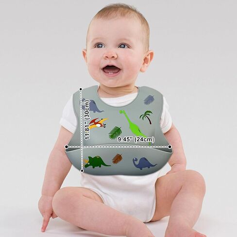 Silicone Baby Bibs,Set of 2 - Waterproof,Adjustable with deep Pocket food Catcher for Feeding - Toddlers,Boys,Girl in Saudi Arabia