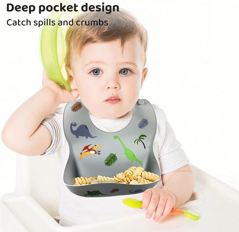 Silicone Baby Bibs,Set of 2 - Waterproof,Adjustable with deep Pocket food Catcher for Feeding - Toddlers,Boys,Girl in Saudi Arabia