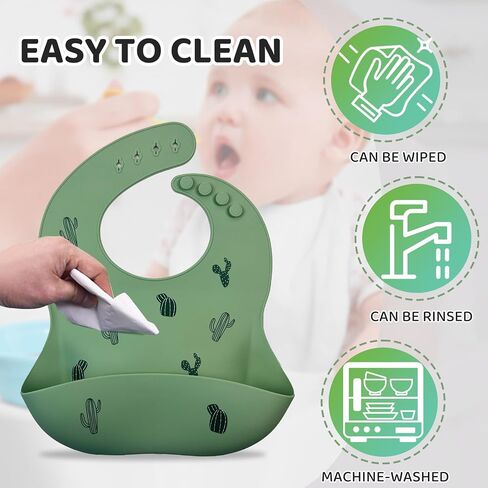 Silicone Baby Bibs,Set of 2 - Waterproof,Adjustable with deep Pocket food Catcher for Feeding - Toddlers,Boys,Girl in Saudi Arabia