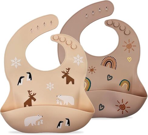 Silicone Baby Bibs,Set of 2 - Waterproof,Adjustable with deep Pocket food Catcher for Feeding - Toddlers,Boys,Girl in Saudi Arabia