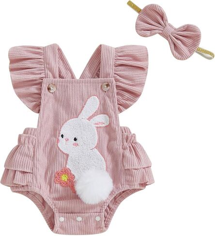 Baby Girl Outfit Summer Bunny Onesie Bubble Romper Embroidery Square Neck Rabbit Clothes in Saudi Arabia