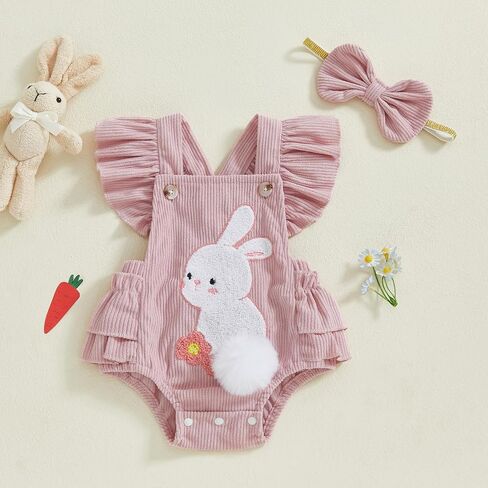 Baby Girl Outfit Summer Bunny Onesie Bubble Romper Embroidery Square Neck Rabbit Clothes in Saudi Arabia