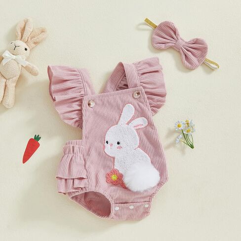 Baby Girl Outfit Summer Bunny Onesie Bubble Romper Embroidery Square Neck Rabbit Clothes in Saudi Arabia