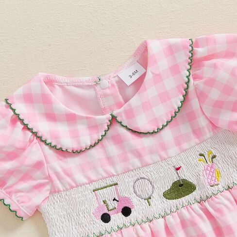 Newborn Baby Girl Golf Outfit Smocked Golf Cart Bubble Romper Ruffle Onesie Bodysuit Infant Summer Clothes in Kuwait