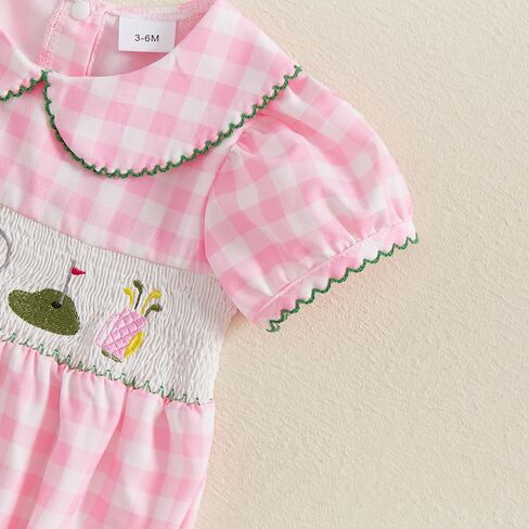Newborn Baby Girl Golf Outfit Smocked Golf Cart Bubble Romper Ruffle Onesie Bodysuit Infant Summer Clothes in Kuwait