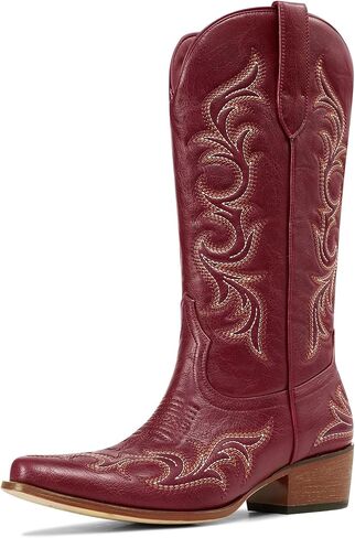 Ouepiano Cowboy Boots for Women Cowgirl Mid Calf Western Embroidered Chunky heels Pointed Toe Pull On Vintage Fashion Country Boot in Saudi Arabia