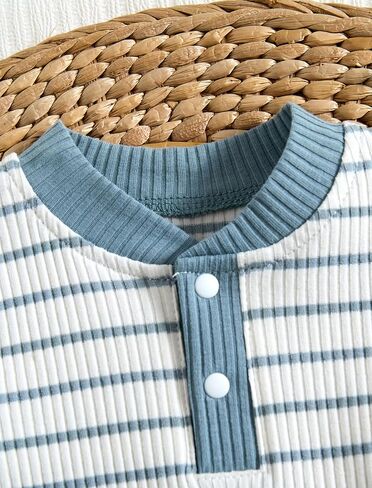 Baby Boy Outfits Ribbed Short Sleeve Striped Romper Top Solid Shorts with Pocket Baby Boy Summer Clothes 0-18M in Saudi Arabia