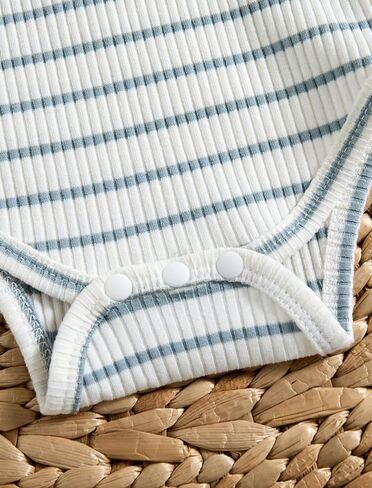 Baby Boy Outfits Ribbed Short Sleeve Striped Romper Top Solid Shorts with Pocket Baby Boy Summer Clothes 0-18M in Saudi Arabia