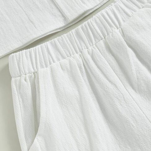 Toddler Baby Boy Linen Outfits Solid Color Short Sleeve Lapel Button Down Shirt and Shorts Summer Clothes Set in Saudi Arabia