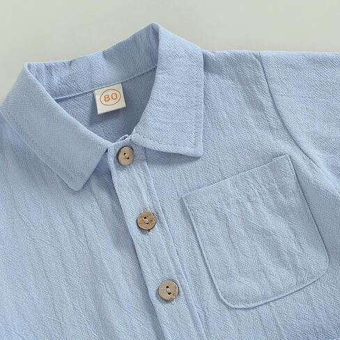 Toddler Baby Boy Linen Outfits Solid Color Short Sleeve Lapel Button Down Shirt and Shorts Summer Clothes Set in Saudi Arabia