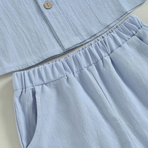 Toddler Baby Boy Linen Outfits Solid Color Short Sleeve Lapel Button Down Shirt and Shorts Summer Clothes Set in Saudi Arabia