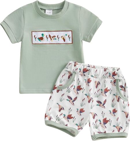 Kaipiclos Baby Boys Cloths Toddler Summer Todfits Short Sleeve Duck Print Pocket Tops و Shorts Farm Viril Absy in Kuwait