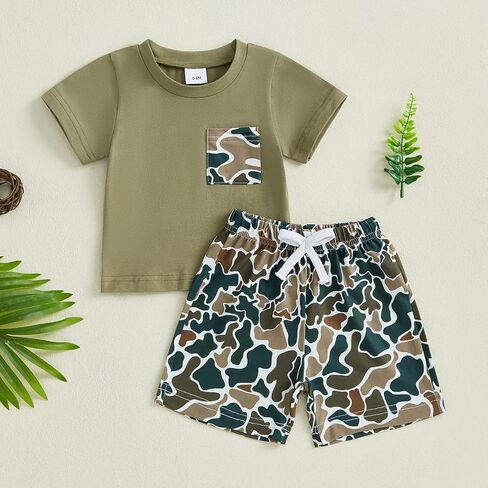 Kaipiclos Baby Boys Clothes Toddler Summer Outfits Short Sleeve Duck Print Pocket T-Shirt Tops and Shorts Farm Baby Clothes in Saudi Arabia