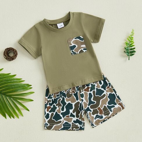 Kaipiclos Baby Boys Clothes Toddler Summer Outfits Short Sleeve Duck Print Pocket T-Shirt Tops and Shorts Farm Baby Clothes in Saudi Arabia