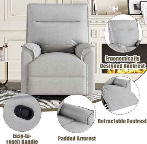 FANYE 360°Swivel Glider Recliner Rocker Chair Linen Upholstered Sofachair,Modern Living Room Nursery Rocker Recliner Chair Manual Reclining Glider Armchair with Pillow-Top Armrests for Home Office in Saudi Arabia