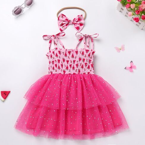 IDOPIP Toddler Baby Girls Tutu Dress Smocked Princess Strawberry Melon Birthday Party Dresses with Headband Cake Smash Outfit in Saudi Arabia