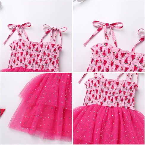 IDOPIP Toddler Baby Girls Tutu Dress Smocked Princess Strawberry Melon Birthday Party Dresses with Headband Cake Smash Outfit in Saudi Arabia