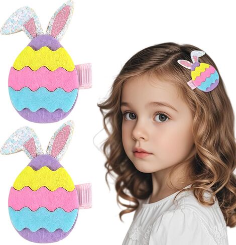 Easter Hair Clips for Girls, 2pcs Colorful Egg Hair Accessories Cute Cartoon Baby Hair Alligator Barrettes Egg Bunny Ears Hairpins Toddlers Kids for Party Princess Cosplay Decoration in Saudi Arabia