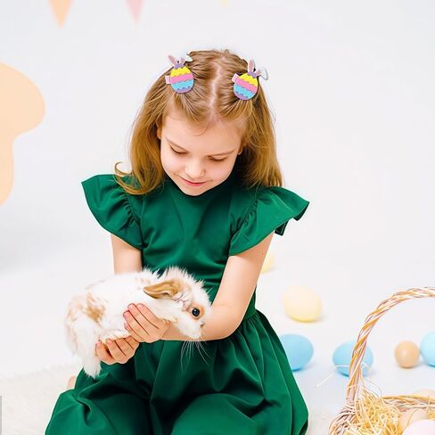 Easter Hair Clips for Girls, 2pcs Colorful Egg Hair Accessories Cute Cartoon Baby Hair Alligator Barrettes Egg Bunny Ears Hairpins Toddlers Kids for Party Princess Cosplay Decoration in Saudi Arabia