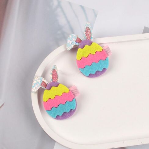 Easter Hair Clips for Girls, 2pcs Colorful Egg Hair Accessories Cute Cartoon Baby Hair Alligator Barrettes Egg Bunny Ears Hairpins Toddlers Kids for Party Princess Cosplay Decoration in Saudi Arabia