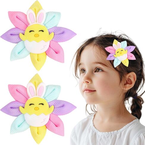 Easter Hair Clips for Girls, 2pcs Colorful Egg Hair Accessories Cute Cartoon Baby Hair Alligator Barrettes Egg Bunny Ears Hairpins Toddlers Kids for Party Princess Cosplay Decoration in Saudi Arabia