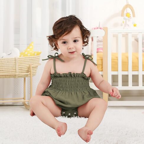 Baby Girl Romper Summer Toddler Baby Girl Clothes Sleeveless Smocked Bodysuit Infant Bow Shoulder One-piece Jumpsuit in Saudi Arabia