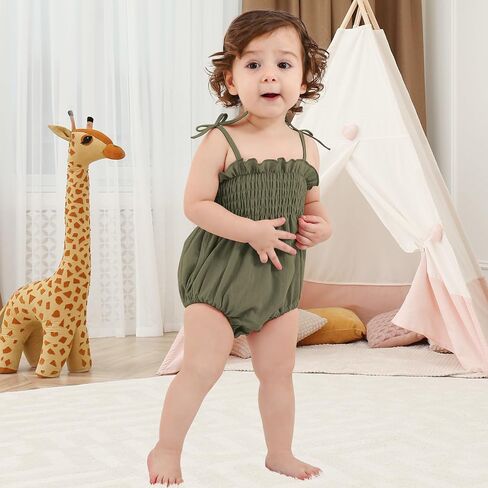 Baby Girl Romper Summer Toddler Baby Girl Clothes Sleeveless Smocked Bodysuit Infant Bow Shoulder One-piece Jumpsuit in Saudi Arabia