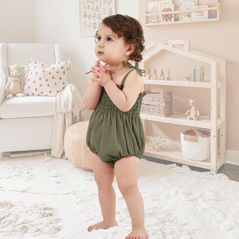 Baby Girl Romper Summer Toddler Baby Girl Clothes Sleeveless Smocked Bodysuit Infant Bow Shoulder One-piece Jumpsuit in Saudi Arabia