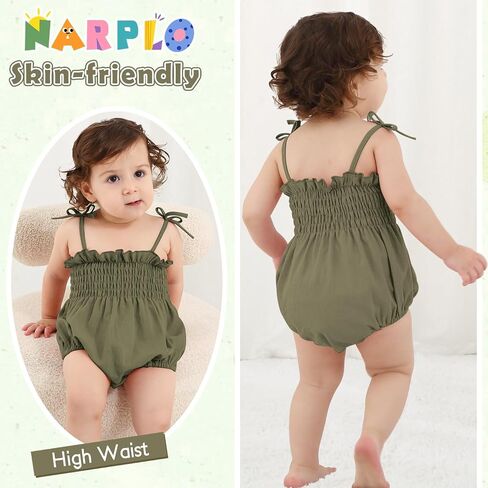 Baby Girl Romper Summer Toddler Baby Girl Clothes Sleeveless Smocked Bodysuit Infant Bow Shoulder One-piece Jumpsuit in Saudi Arabia