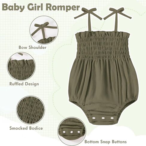 Baby Girl Romper Summer Toddler Baby Girl Clothes Sleeveless Smocked Bodysuit Infant Bow Shoulder One-piece Jumpsuit in Saudi Arabia