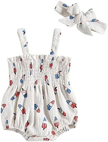 YINGISFITM 4th Of July Baby Girl Outfit American Flag Jumpsuit Sleeveless Romper Dress Ice Cream Print Fourth Of July Clothes in Saudi Arabia