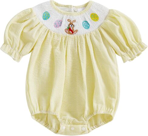Baby Girl Easter Outfit Newborn Bunny Bubble Romper Infant Big Bowknot Plaid T Shirt Top Toddler Summer Clothes in Kuwait