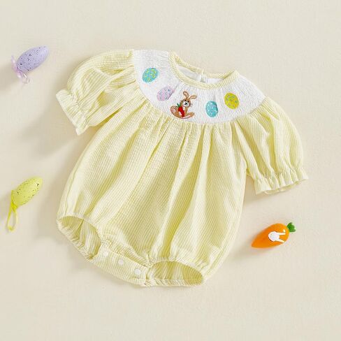 Baby Girl Easter Outfit Newborn Bunny Bubble Romper Infant Big Bowknot Plaid T Shirt Top Toddler Summer Clothes in Kuwait