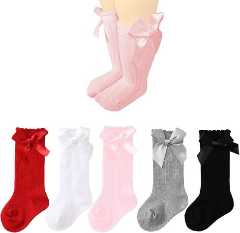 Baby Girl Knee High Socks Toddler Long Sock with Bow Cute Ruffled Tube Stockings Cotton for Baby Boys in Saudi Arabia