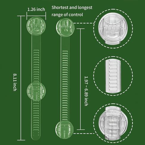 Baby Proof Cabinet Locks, Safe Quick and Easy Transparent Drawer Door Latches, Adjustable No Drilling Child Safety Cabinet Straps for Fridge, Oven, Dishwasher, Toilet Seat (L, Count, 6) in Kuwait