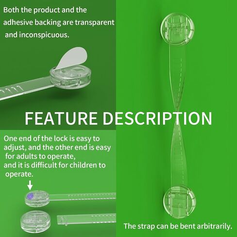 Baby Proof Cabinet Locks, Safe Quick and Easy Transparent Drawer Door Latches, Adjustable No Drilling Child Safety Cabinet Straps for Fridge, Oven, Dishwasher, Toilet Seat (L, Count, 6) in Kuwait