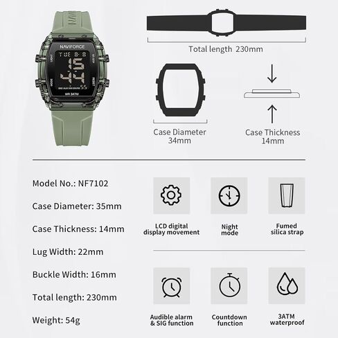 NAVIFORCE Digital Multi-Function Watch for Men,Fashion Waterproof Sports Women Watches and Mens,Colorful Silicone Band,Men's Gifts,Women's Gift in Saudi Arabia