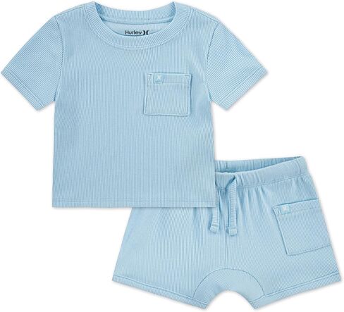 Hurley Unisex Baby Rib Knit T-shirt and Shorts 2-piece Outfit Set in Saudi Arabia