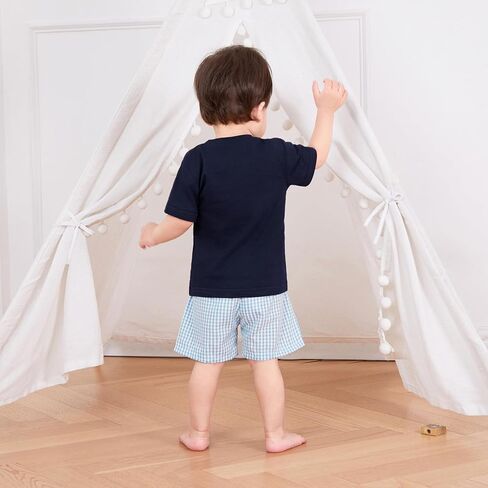 Mandizy Toddler Baby Boy Baseball Outfit Embroidered Short Sleeve T-Shirt Plaid Print Shorts Set Golf Sports Theme Clothes in Saudi Arabia