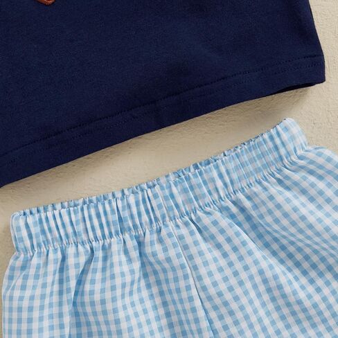 Mandizy Toddler Baby Boy Baseball Outfit Embroidered Short Sleeve T-Shirt Plaid Print Shorts Set Golf Sports Theme Clothes in Saudi Arabia
