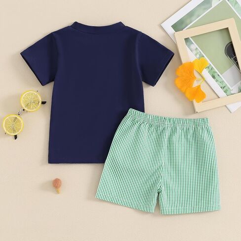 Mandizy Toddler Baby Boy Baseball Outfit Mortered Short Sleeve T-Shirt Shirt Plaid Print Print String Golf Sports Thief Complements in Saudi Arabia